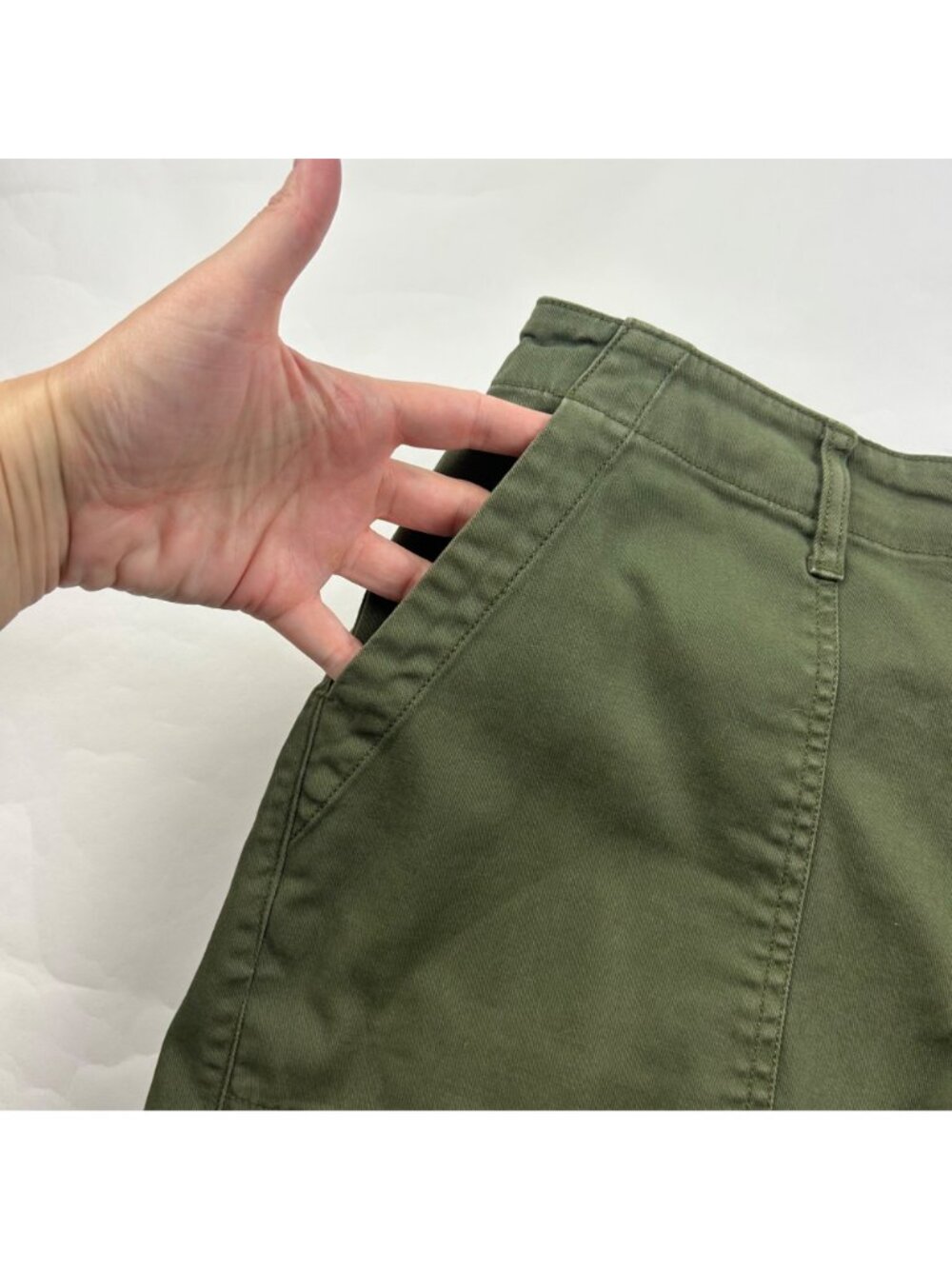 Universal Thread Dark Olive Stretch Canvas High Rise Wide Leg Cargo Pant 8 - Picture 3 of 7